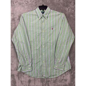 Polo Ralph Lauren Men's Shirt Large Long Sleeve Custom Fit Green Striped